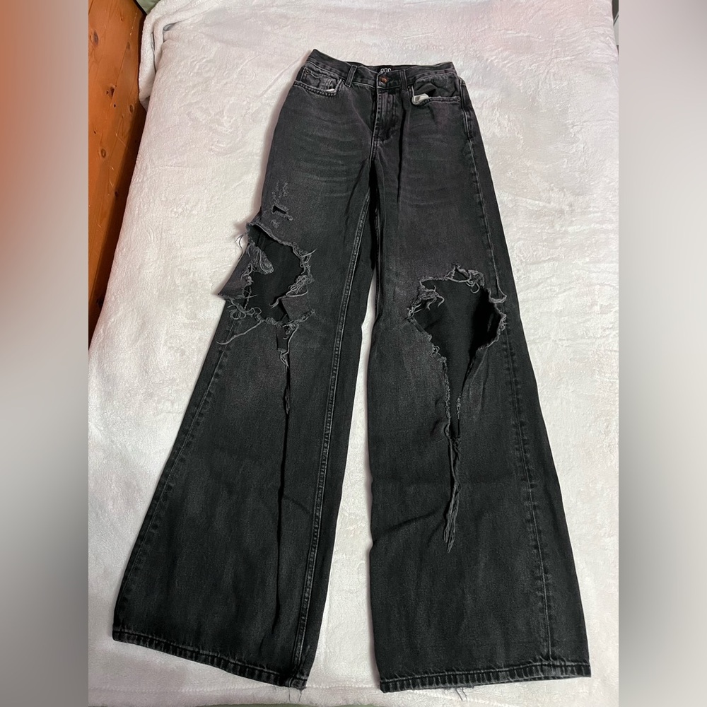 Urban Outfitters Black Distressed Wide Leg Jeans